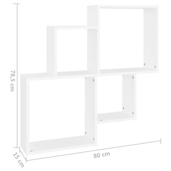 vidaXL Vägghylla kubformad vit 80x15x78,5 cm konstruerat trä