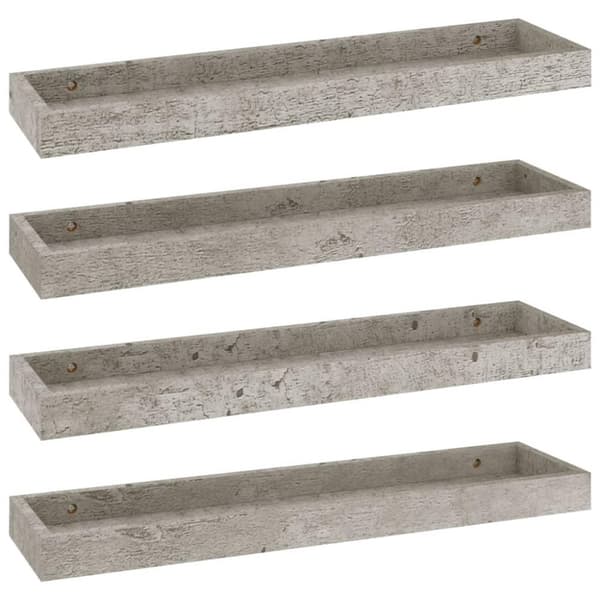 vidaXL Vägghyllor med kant 4 st Betonggrå 60x15x4 cm MDF