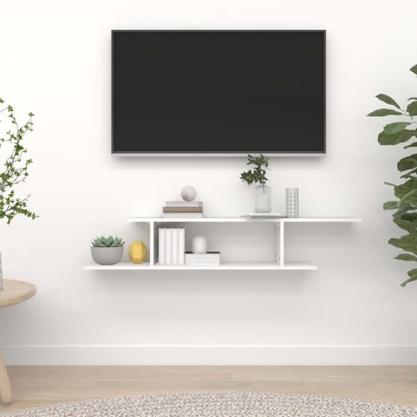 vidaXL væghængt tv-hylde 125x18x23 cm konstrueret træ hvid
