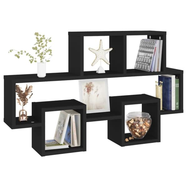 vidaXL Bilformet vegghylle svart 82x15x51 cm sponplate