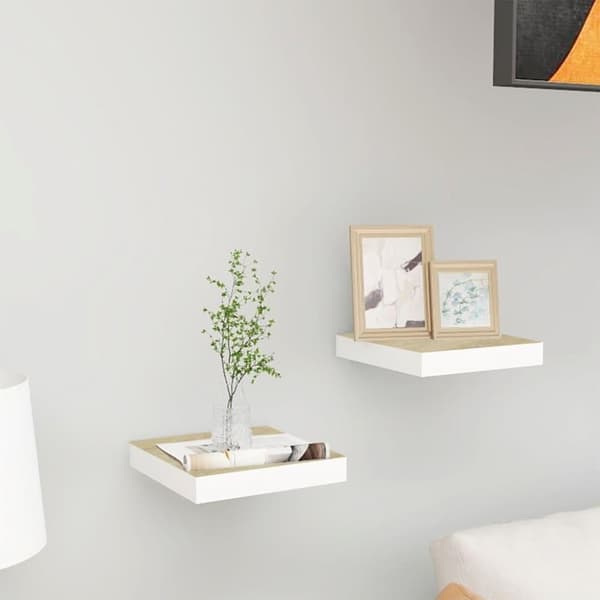 vidaXL Flytende vegghyller 2 stk eik og hvit 23x23,5x3,8 cm MDF