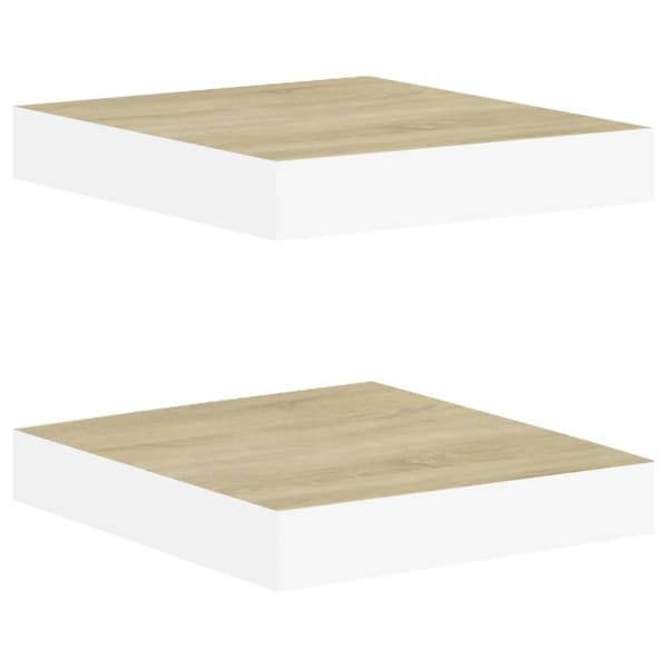 vidaXL Flytende vegghyller 2 stk eik og hvit 23x23,5x3,8 cm MDF