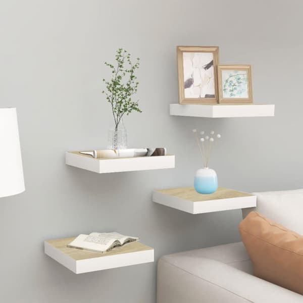 vidaXL væghylder 4 stk. 23x23,5x3,8 cm MDF egetræsfarvet og hvid