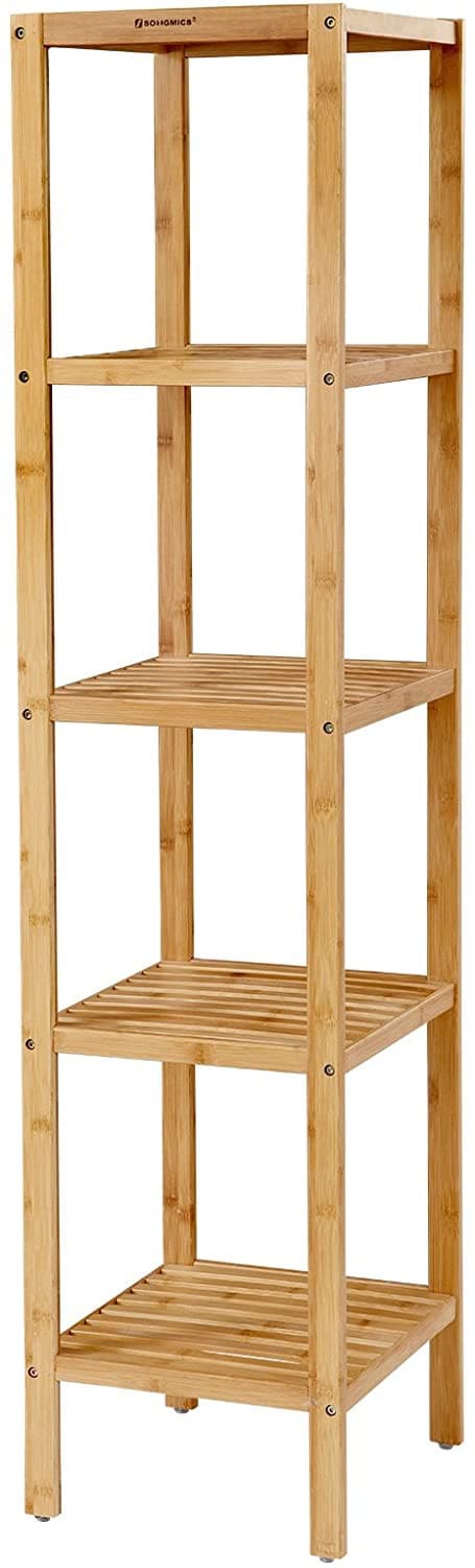 Bambu förvaringshylla 5-våningar för smala utrymmen, 33 x 33 x 146 cm
