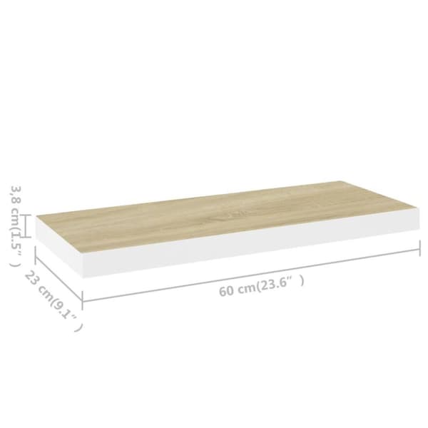 vidaXL Flytende vegghyller 2 stk eik og hvit 60x23,5x3,8 cm MDF