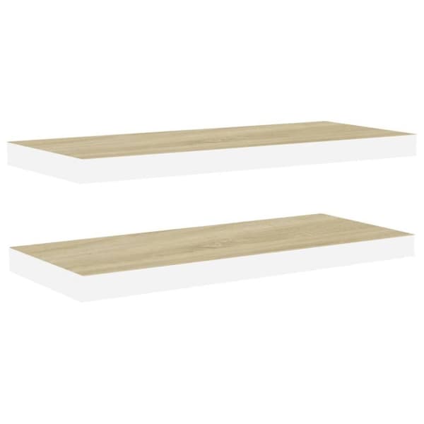 vidaXL Flytende vegghyller 2 stk eik og hvit 60x23,5x3,8 cm MDF