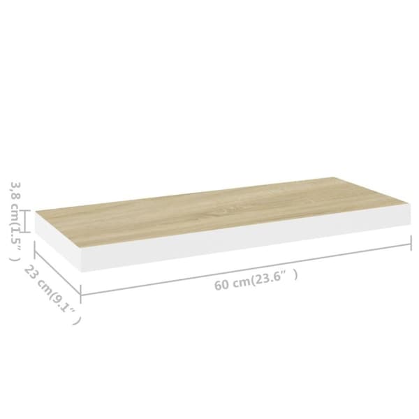vidaXL væghylder 4 stk. 60x23,5x3,8 cm MDF egetræsfarve og hvid