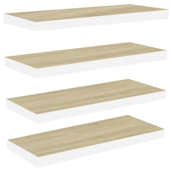 vidaXL væghylder 4 stk. 60x23,5x3,8 cm MDF egetræsfarve og hvid