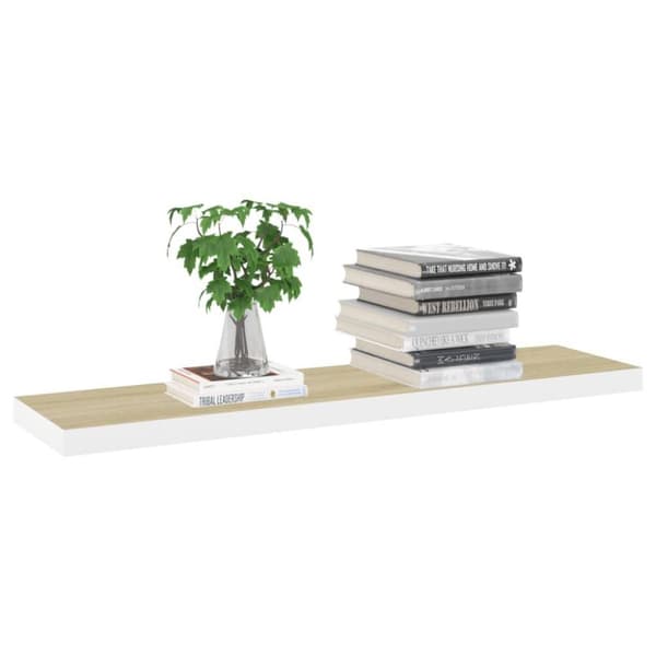 vidaXL svævehylde 90x23,5x3,8 cm MDF egetræsfarve og hvid