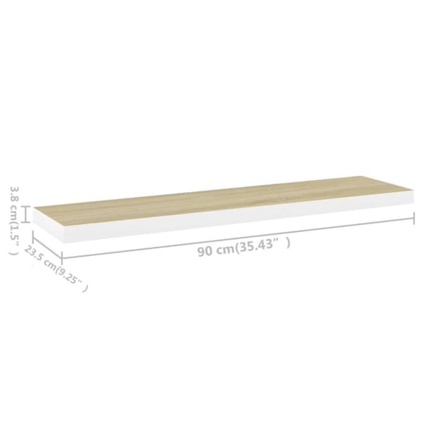 vidaXL svævehylde 90x23,5x3,8 cm MDF egetræsfarve og hvid