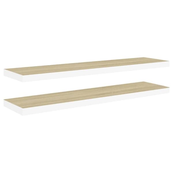 vidaXL svævehylder 2 stk. 90x23,5x3,8 cm MDF egetræsfarve og hvid