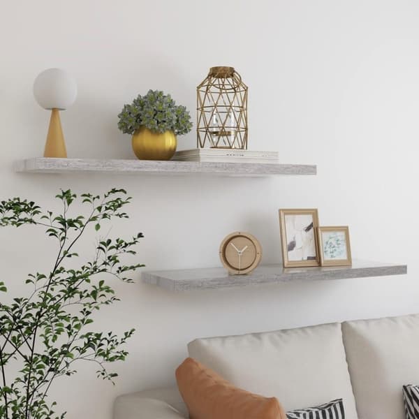 vidaXL Svävande vägghyllor 2 st betonggrå 90x23,5x3,8 cm MDF