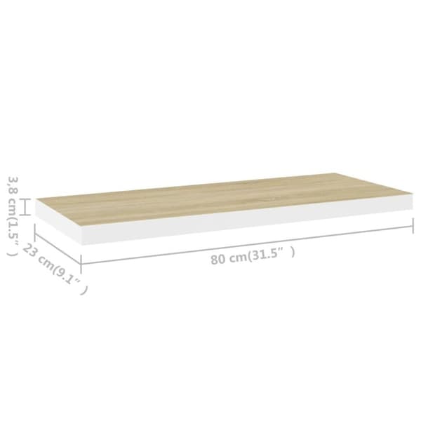 vidaXL væghylde 80x23,5x3,8 cm MDF egetræsfarve og hvid