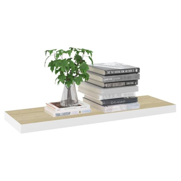 vidaXL væghylder 4 stk. 80x23,5x3,8 cm MDF egetræsfarve og hvid