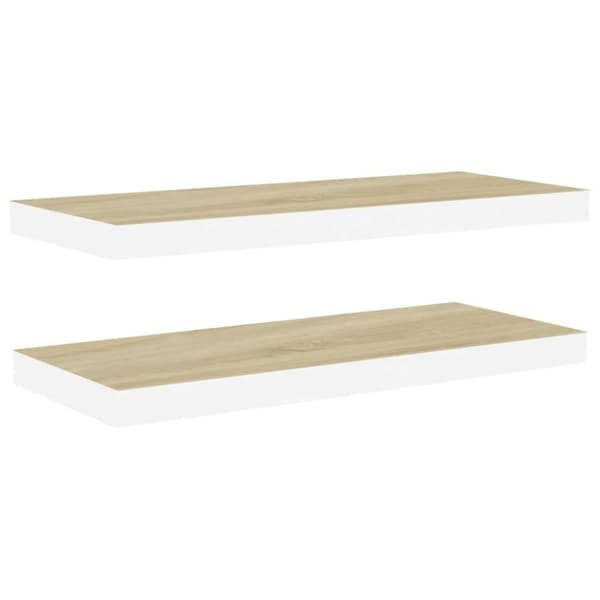 vidaXL Flytende vegghyller 2 stk eik og hvit 80x23,5x3,8 cm MDF