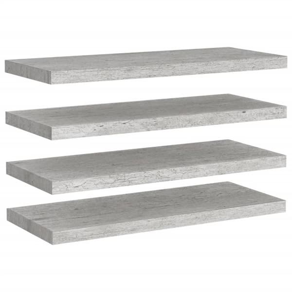 vidaXL Svävande vägghyllor 4 st betonggrå 80x23,5x3,8 cm MDF