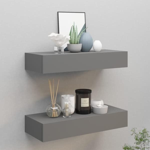 vidaXL væghylder med skuffer 2 stk. 60x23,5x10 cm MDF grå