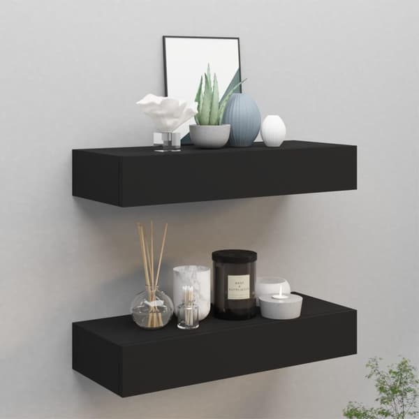 vidaXL væghylder med skuffer 2 stk. 60x23,5x10 cm MDF sort