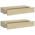 Miniatyrbillede 2 af 11: vidaXL væghylder med skuffer 2 stk. 60x23,5x10 cm MDF egetræsfarvet