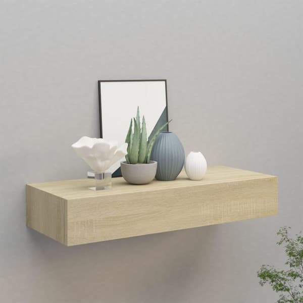 vidaXL væghylde med skuffe 60x23,5x10 cm MDF egetræsfarvet