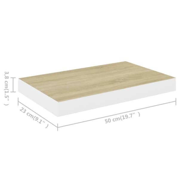 vidaXL væghylder 4 stk. 50x23x3,8 cm MDF egetræsfarve og hvid