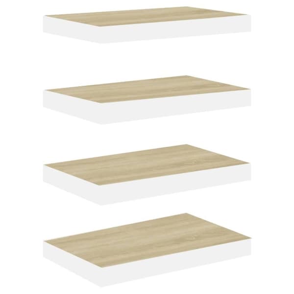 vidaXL væghylder 4 stk. 50x23x3,8 cm MDF egetræsfarve og hvid