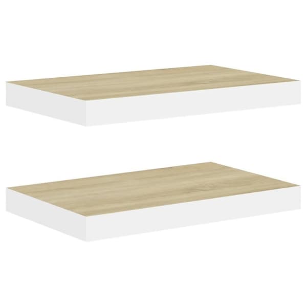 vidaXL Svävande vägghyllor 2 st ek och vit 50x23x3,8 cm MDF
