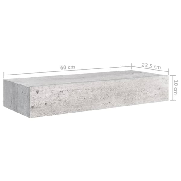vidaXL væghylde med skuffe 60x23,5x10 cm MDF betongrå