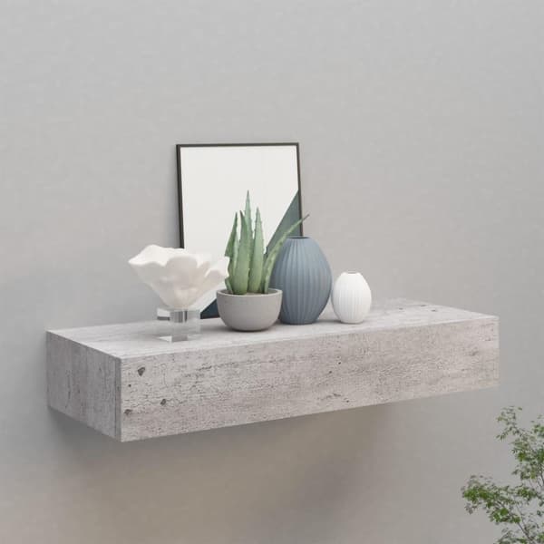 vidaXL væghylde med skuffe 60x23,5x10 cm MDF betongrå