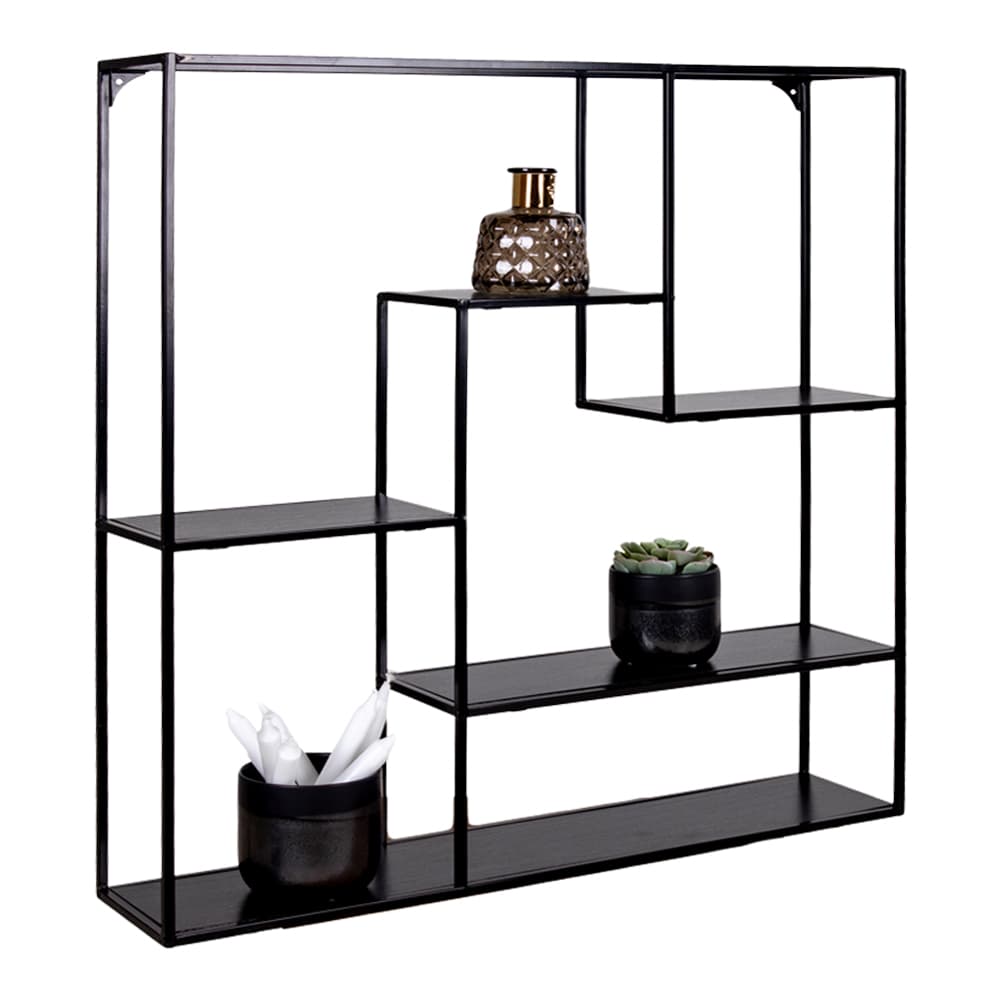 Rita vägghylla med svart ram och svarta hyllor