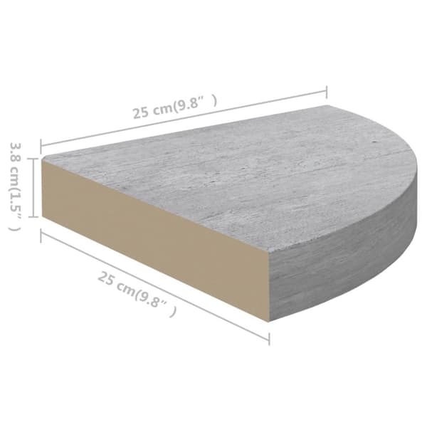 vidaXL Hjørnehyller vegghengt 2 stk betonggrå 25x25x3,8 cm MDF