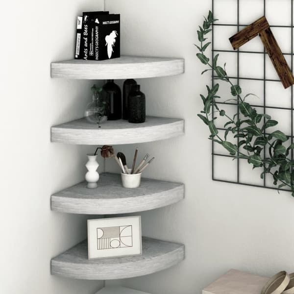 vidaXL hjørnehylder 4 stk. 25x25x3,8 cm MDF betongrå