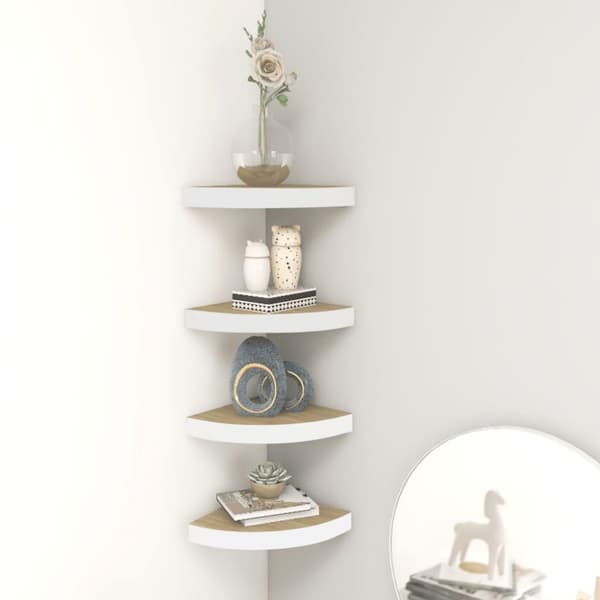 vidaXL hjørnehylder 4 stk. 25x25x3,8 cm MDF egetræsfarvet og hvid