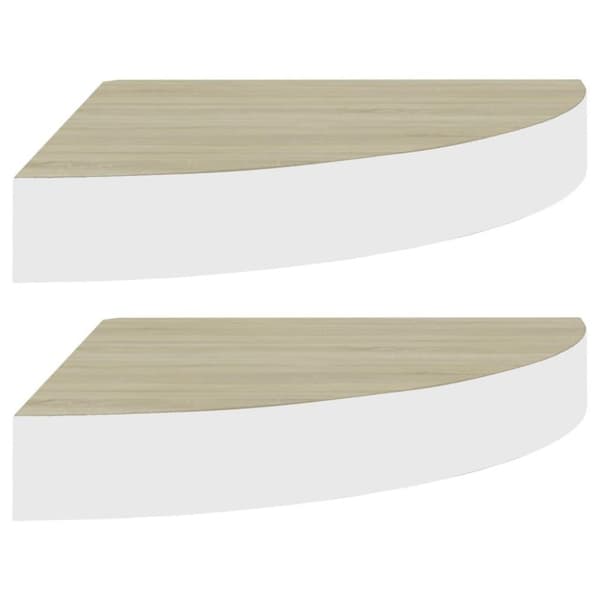 vidaXL Hjørnehyller vegghengt 2 stk eik og hvit 35x35x3,8 cm MDF