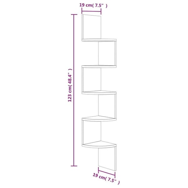 vidaXL væghængt hjørnehylde 19x19x123 cm spånplade røget eg