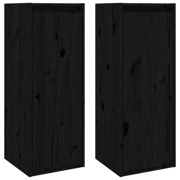 vidaXL Väggskåp 2 st svart 30x30x80 cm massiv furu