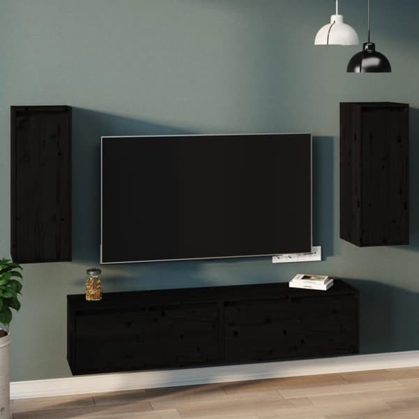 vidaXL Väggskåp 2 st svart 30x30x80 cm massiv furu
