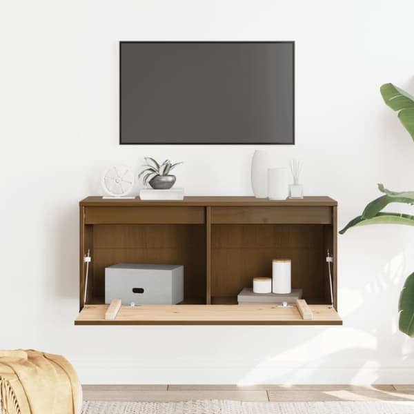 vidaXL vægskab 80x30x35 cm massivt fyrretræ gyldenbrun