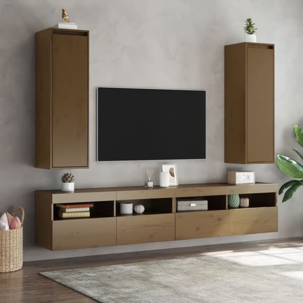 vidaXL vægskabe 2 stk. 30x30x100 cm massivt fyrretræ gyldenbrun