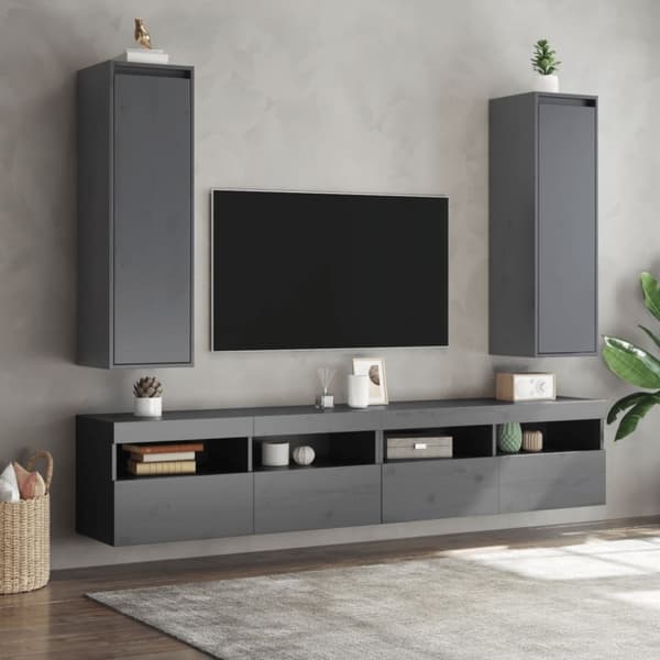 vidaXL vægskabe 2 stk. 30x30x100 cm massivt fyrretræ grå
