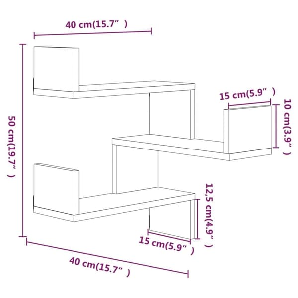 vidaXL Vegg hjørnehyller 2 stk røkt eik 40x40x50 cm konstruert tre