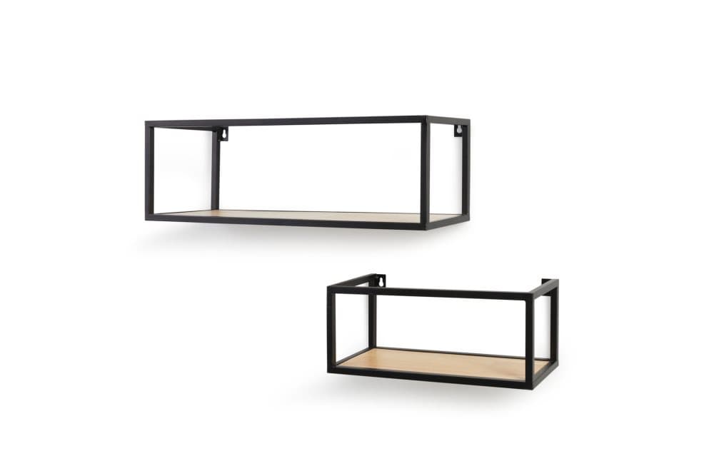LIFA LIVING Madrid Vägghyllor Set om 2, Industriella Flytande Hyllor i Trä och Svart Metall, Moderna Bokhyllor för Kök, Sovrum, Vardagsrum, max 2 kg
