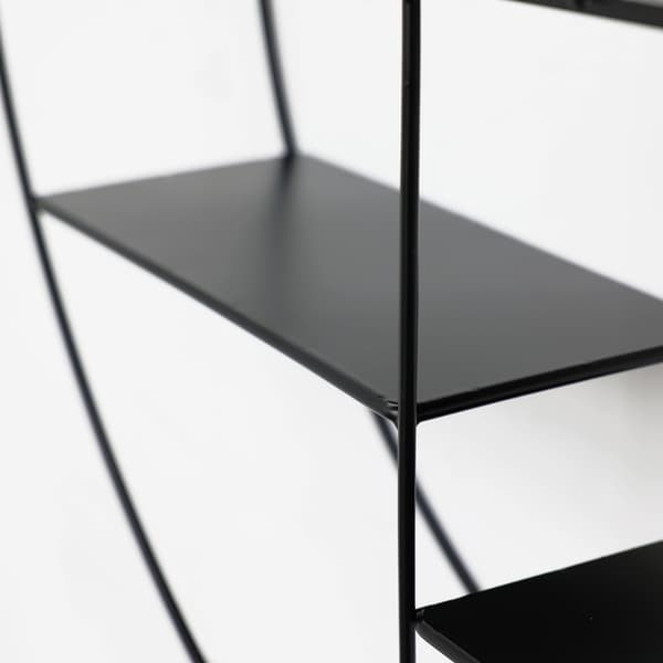 Svart väggställ i metall med 4 hyllor - Rund - 50x10 cm