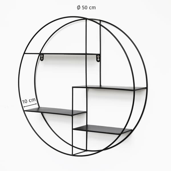 Svart väggställ i metall med 4 hyllor - Rund - 50x10 cm