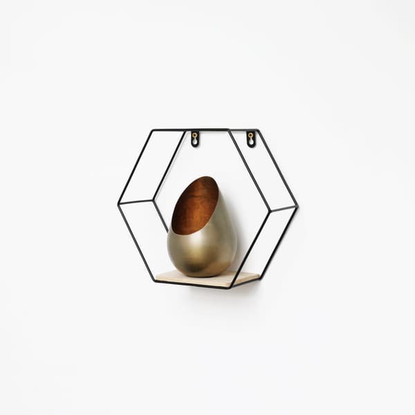 Kuusikulmainen metalliseinäteline - 25x28,5 cm - Musta