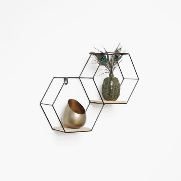 Dobbelt sekskantet metalvægstativ - 30,5x41 cm - Sort