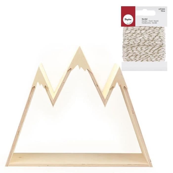 Berghylla i trä 50 x 40 x 10 cm + Guld & vitt snöre