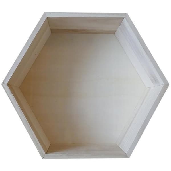 Hexagonal hylla i trä 30 x 26,5 x 10 cm