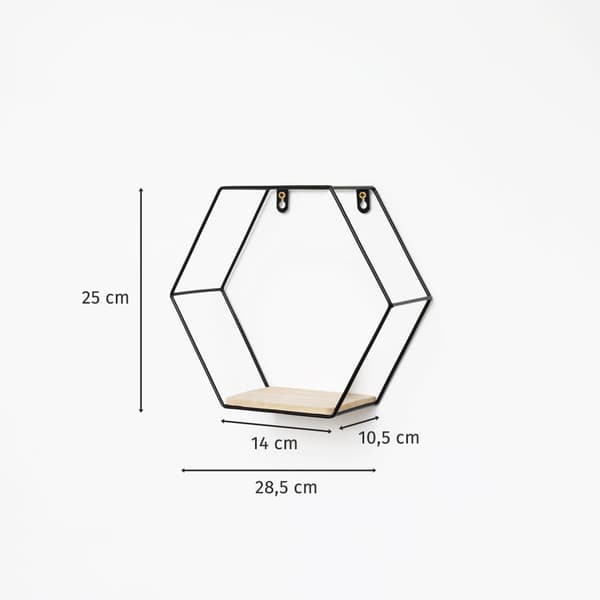 Kuusikulmainen metalliseinäteline - 25x28,5 cm - Musta - 3 kpl sarja