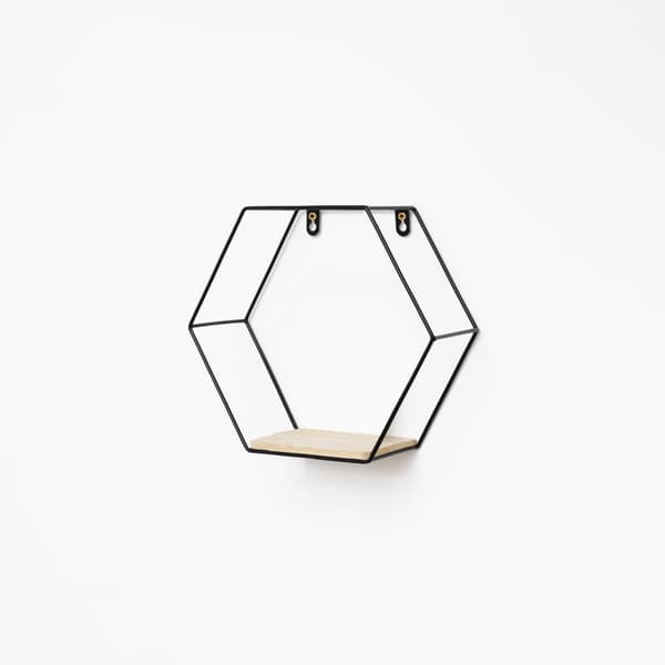 Kuusikulmainen metalliseinäteline - 25x28,5 cm - Musta - 3 kpl sarja
